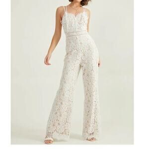 NEW Aakaa Ivory Lace Jumpsuit Size Medium Wide Leg Boho Bridal Jumpsuit